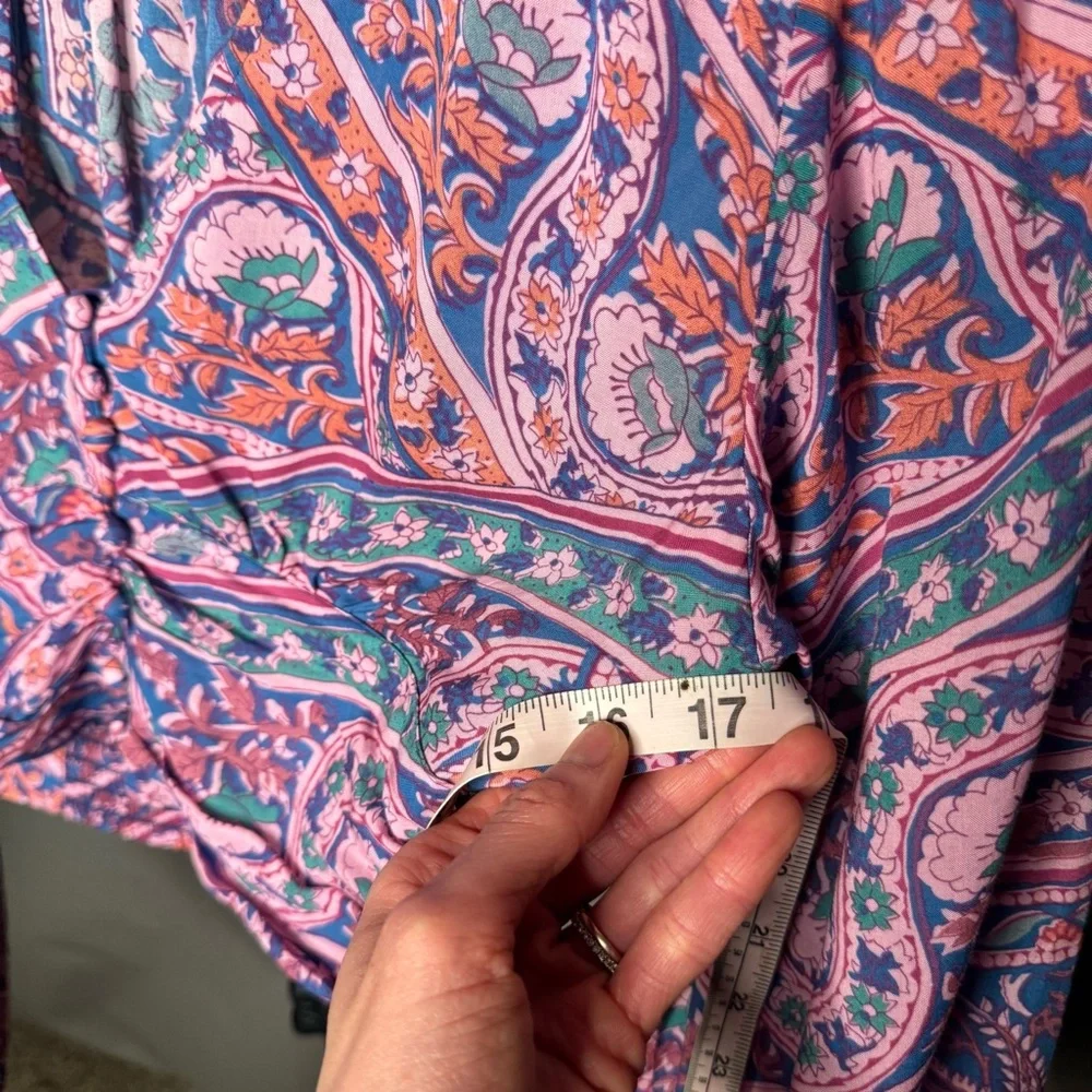 ba&sh NWT Finka Long-Sleeve Floral Paisley Puff Sleeve Crop Top Purple Pink XS - Picture 11 of 15